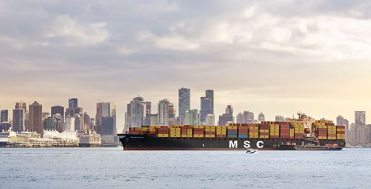 MSC Abidjan sailing close to Vancouver port